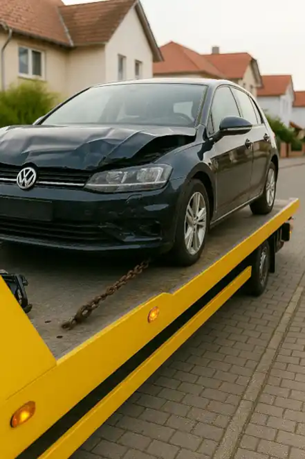 Defektes Fahrzeug wird für den Autoankauf in Bünde professionell abgeschleppt.